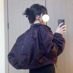 Chaquetas 2023 nuevas abrigos cortos de mujer prendas de vestir de manga larga Color púrpura oscuro sólido cremallera primavera otoño chaqueta de béisbol coreano de talla grande