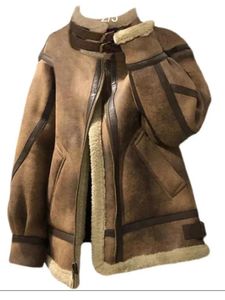 Jackets 2023 Invierno de piel de oveja de piel sintética chaqueta de cuero de gamuza mujer de piel de cordero