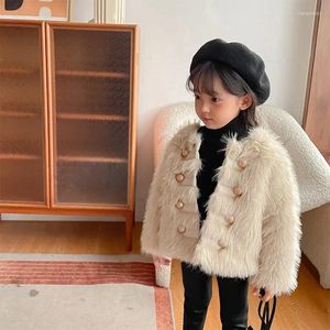 Jackets Baby Girl Winter Clothing Kids 2024 Autumn Bag Imitation Fash Fashion Color sólido Cotton Furs Artificial Furs Princesa