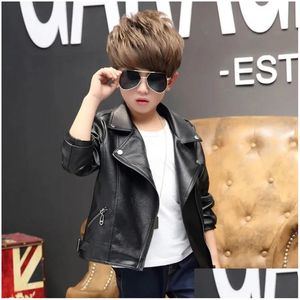 Jackets Fashion Fashion Classic Girls Boys Black Motorcycle Leather Child Child Fat para primavera otoño 2-14 años 240329 Drop entrega bebé Ki Otz21