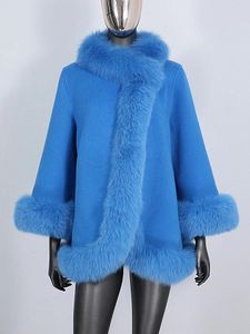 Vestes Cxfs 2022 réel manteau de fourrure veste d'hiver femmes naturel col de fourrure de renard cachemire laine dames vêtements d'extérieur Streetwear nouvelle mode