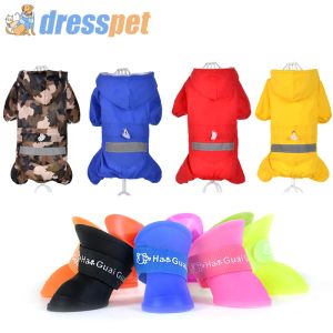 Vestes habillets pour animaux de compagnie de chien et chaussures de pluie set libres combinaison free combinaison quatre couleurs arc-en-coco / huit bottes de pluie