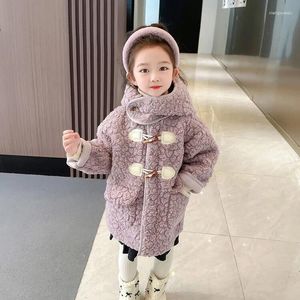 Vestes pour filles, manteau Long en fourrure, confortable et chaud, violet et vert, Style coréen, joli chapeau à la mode, hiver 2023