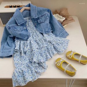 Vestes Girls 'Western Style Suit Baby 2023 Spring Children's Fashionn's Fashionn Denim Coat Robe and Automn Two-Piece Set