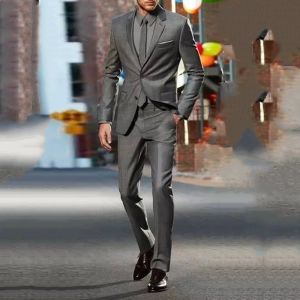 Vestes Grey Plaid Slim Costume Business Casual Casual For Men Groom Robe Blazers Veste Pantmand Costume de revers entqué Homme