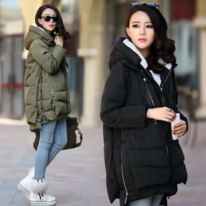 Chaquetas de maternidad abrigo de algodón de invierno de talla grande M5XL cremallera bolsillo grande mujeres embarazadas verde militar prendas de vestir chaquetas con capucha abrigos gruesos