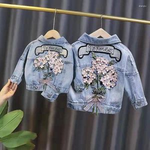 Vestes printemps automne enfants denim girls baby flower brodery manteins fashion child swear jeans déchiré