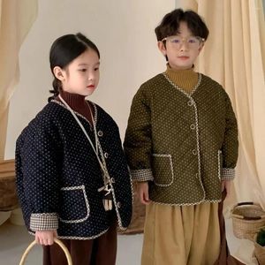 Vestes d'hiver pour enfants, Parkas pour garçons et filles, manteaux matelassés Vintage à pois, épais et chauds, vêtements d'extérieur rembourrés en coton