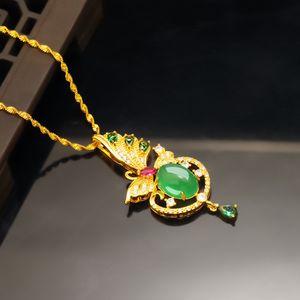 Chaîne pendentif insecte papillon en Jade pour femmes, bijoux pour dames, or jaune 18 carats, breloque remplie, cadeau