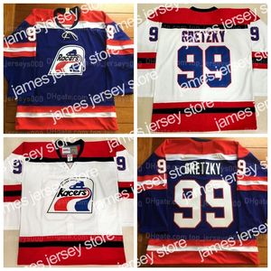 James Custom Hockey Jersey 5XL 6XL Wayne Gretzky # 99 Maillots Indianapolis Racers Cousus Blanc Bleu Taille XXS-6XL N'importe quel nom et numéro Qualité supérieure