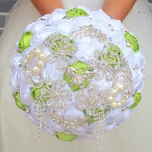 Jane Vini hermosos ramos de boda artificiales con diamantes de imitación de cristal para la novia, broche de flores gris, ramo de rosas hechas a mano con perlas