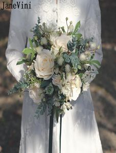 JaneVini Ramos de boda vintage Flores de jardín bohemias Rosas de seda artificiales para novias al aire libre con ramo de flores 9407783