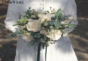 JaneVini Ramos de boda vintage Flores de jardín bohemias Rosas de seda artificiales para novias al aire libre con ramo de flores 4478942