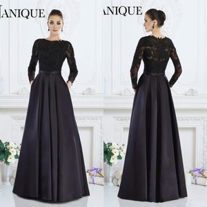 Janique Negro Mangas largas elegante vestido formal A-Line Jewel Lace Beaded Madre de la novia Vestidos por encargo Mujeres Evening Wea201j