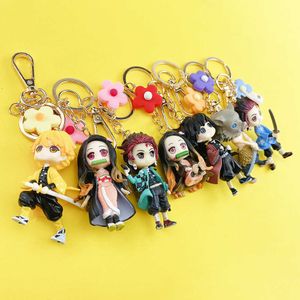 Japón Anime llavero Demon Slayer dibujos animados Tanjirou regalo para niño niña bolso colgante baratija anillo Nezuko llavero accesorios para teléfono G1019