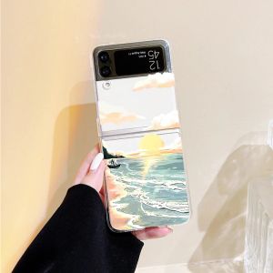 Japon anime couches esthétique Sunset Beach Transparent pliage de téléphone pliant pour Samsung Z Flip 3 4 5 Zflip4 Zflip5 Hard Back Cover