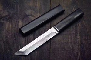 Top Qualité Japon VG10 Damas Acier Tanto Point Lame Ébène Poignée Lames Fixes Couteaux Avec Gaine En Bois Collection couteau