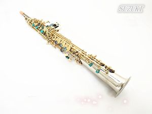 Saxofón soprano recto Suzuki japonés, caña de instrumento musical Bb plateada. Boquilla. Envío gratuito