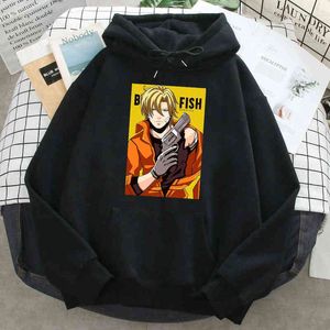 Dessin Animé Japonais Banane Poisson Imprimé Sweat Homme Lâche Vintage Hoodies Doux Vintage À Capuche Harajuku Rétro Hommes Polaire À Capuche H1227