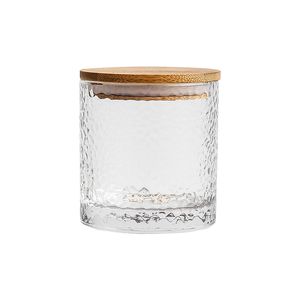 Bocaux de stockage de nourriture en verre martelé japonais avec couvercles en bambou naturel Boîte de cuisine hermétique pour les grains de farine d'épices de café de sucre de thé