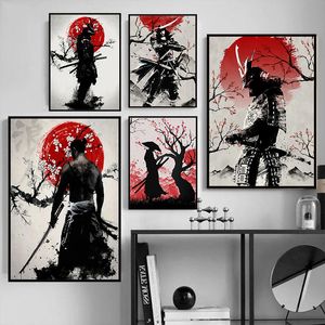 Pósteres e impresiones de pintura japonesa Samurai japonés arte lienzo pintura Anime pared imágenes artísticas para la decoración del hogar de la sala de estar