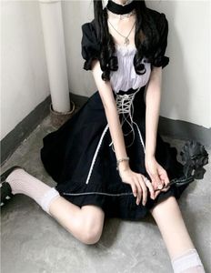 Japonais Lolita Mall Goth Dress Women Lace Up Up Punk Dark Academia Aesthetic Mini Robes Black Kawaii Gothic Vêtements décontractés 1908147