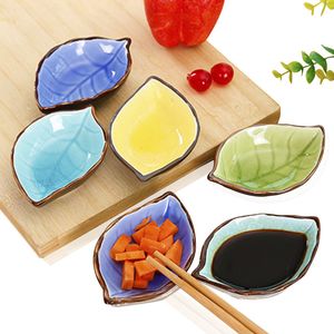Plato de condimento japonés Cocina Vinagre Condimento Plato de salsa Hojas artesanales Platos de cerámica Platos de salsa de Sushi japonés