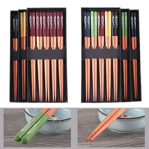 Juego de palillos de madera japoneses, 5 par/set, palillos puntiagudos de madera, impresión de pescado para cena, uso doméstico, palillos de 23cm con caja BH8134 TQQ