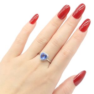 Jazaz 2,5 g Forma de corazón encantadora Lindo creado Violeta Tanzanita Circón cúbico Uso diario 925 Anillos de plata esterlina sólida Anillo de boca abierta 000034