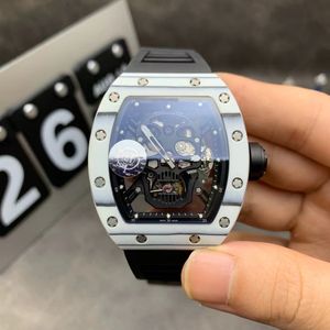 JB Luxury Men's Watch 52-01 Skull Real Tourbillon 49.8*44.3*16.4 mm; Banda de reloj de goma cruda tailandesa; Movimiento de Shanghai Factory Movimiento de tourbillon genuino personalizado, negro