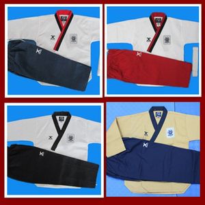 Uniformes de formation de taekwondo J-CALICU Promotianal Des colliers rouges et noirs, un pantalon bleu rouge noir pour le choix Des vêtements de pratique TKD J-calicu