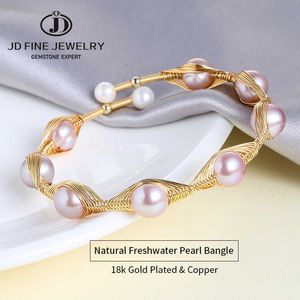 Jd Design élégant naturel perle d'eau douce bracelet jonc pour femmes épouse mariage à la main réglable bijoux Monther cadeaux Q0720