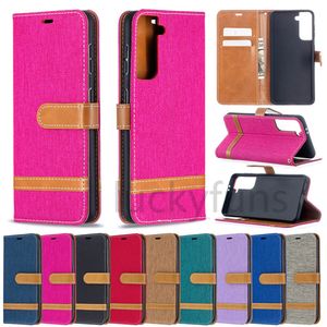 Jean Canvas Leather Wallet coques de téléphone pour Samsung A52 A72 A42 A21S S21 Ultra S20 FE A12 A32 A02S Hybrid Cloth Hit Flip Cover Strap case