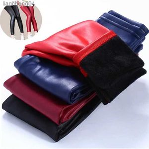 Jeans Baby Girls Winter Fleeve Leather Pants Warm Thick Velvet Tight Legging For Kids Children Autumn Skinny Bottom Trouser