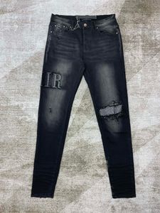 jeans pour hommes jeans noirs jeans pour hommes coupe décontractée jeans déchirés extensibles denim vintage bien porté DENIM STRETCH ITALIEN PATCHS EN DAIM AUX GENOUX pantalon noir foncé