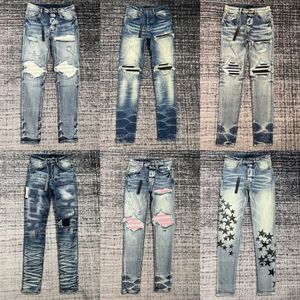 Amirs Jeans para hombre Pantalones de diseñador Moda Casual Hip Hop Streetwear Stretch Slim Fit Hombres Pantalón rasgado AM Amirly Versátil Pantalones guapos Diseñadores Jeans