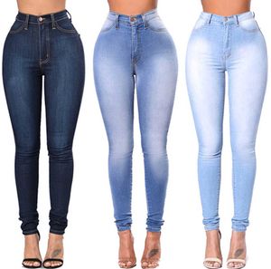 Jeans Pour Femmes Bleu Taille Haute Élastique Stretch Dames Femme Lavé Denim Maigre Crayon Pantalon S-3XL