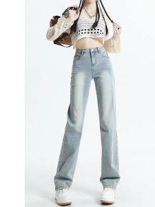 Jeans taille haute adoucissant jean droit blanchi pour les femmes toutes les saisons vente chaude Streetwear Harajuku Denim jambe pantalon pas cher en gros
