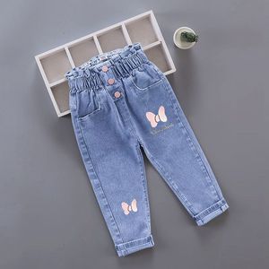 Jeans Kids Girl Jeans Floral Cartoon Long Pants Spring Autumn Graffiti Painting Print Casual Trousers with Hole Children Denim Pants 230628