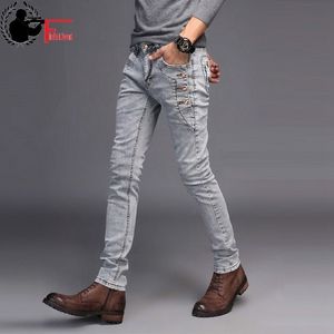Jeans Hommes Jeune Mode Tendance Style Coréen High Street Streetwear Skinny Slim Fit Bouton Denim Pantalon Mâle Pantalon Noir Bleu 210622