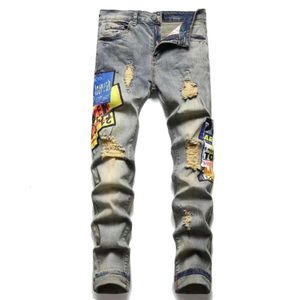 Jeans para hombre diseñador púrpura mujeres Amirs Slim Fit Denim letra impresión pantalones moda lujo vacaciones al aire libre streetwear ropa pantalones de gran tamaño 427