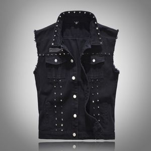 Veste de gilet en jean de revers décontracté pour hommes vintage Slim Fit Slip sans manches en jeans Rivets Rivet