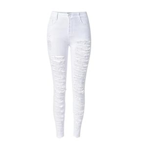 Jeans Venta al por mayor Moda blanco Hole jeans mujer Pantalones lápiz skinny jeans rasgados para mujeres vaqueros mujer jean denim pantalones pantalon jean