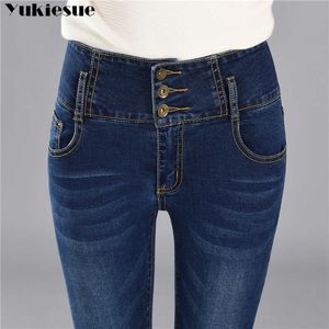 Jeans Femmes Taille Haute Noir Vintage Denim Long Crayon Pantalon Plus Taille 34 Femme Camisa Feminina Lady Fat Pantalon 210608