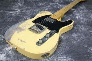 JeffBeck Yardbirds Relic Cream Corps de guitare électrique en frêne, accordeurs vintage, pickguard noir, pont de selle en laiton, micro Humbucker