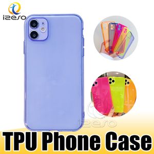 Coques de téléphone couleur fluorescente néon, étuis souples transparents à la mode pour iPhone 15 14 13 12 Pro Max XR XS Max 8 Plus