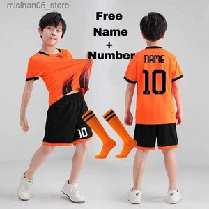 Maillots Personnalisation gratuite numéro 0-99 # orange T-shirt de football pour enfants ensemble de maillot de football pour garçon maillot de football étudiant vêtements de sport Q240318