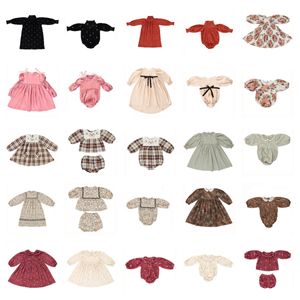 Jerseys pré-vente navire octobre 2023 bébé filles vêtements imprimer chemises florales enfants robe à manches longues cerise top garçons pantalons 230906