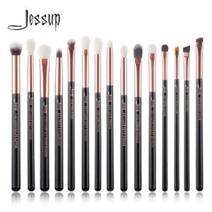 Jessup Makeup Brushes Set 15pcs Maquillage Brush Tools Kit Dougoir des yeux Shadder Natural-Synthétique Hair Rose Gold / Black T157 240326
