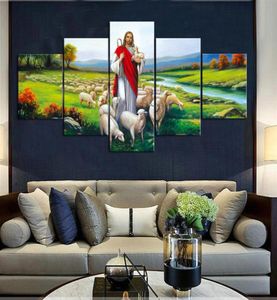 Jesús y el rebaño pinturas sin marco 5 piezas sin marco impreso en lienzo artes arte de pared moderno para el hogar pintura impresa en HD 221o1963647